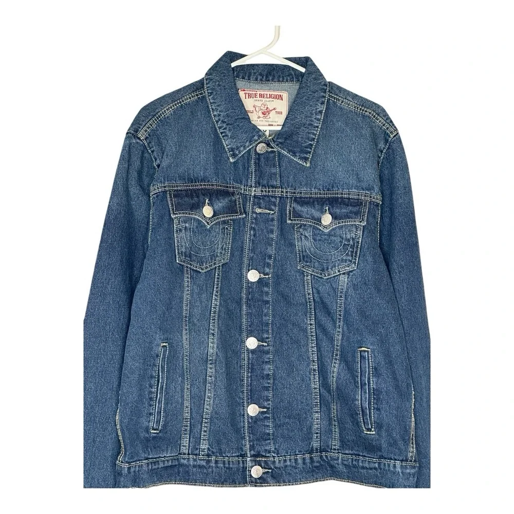 True Religion Men Classic Denim Trucker Jacket Sz Large Chief Keef Sematary